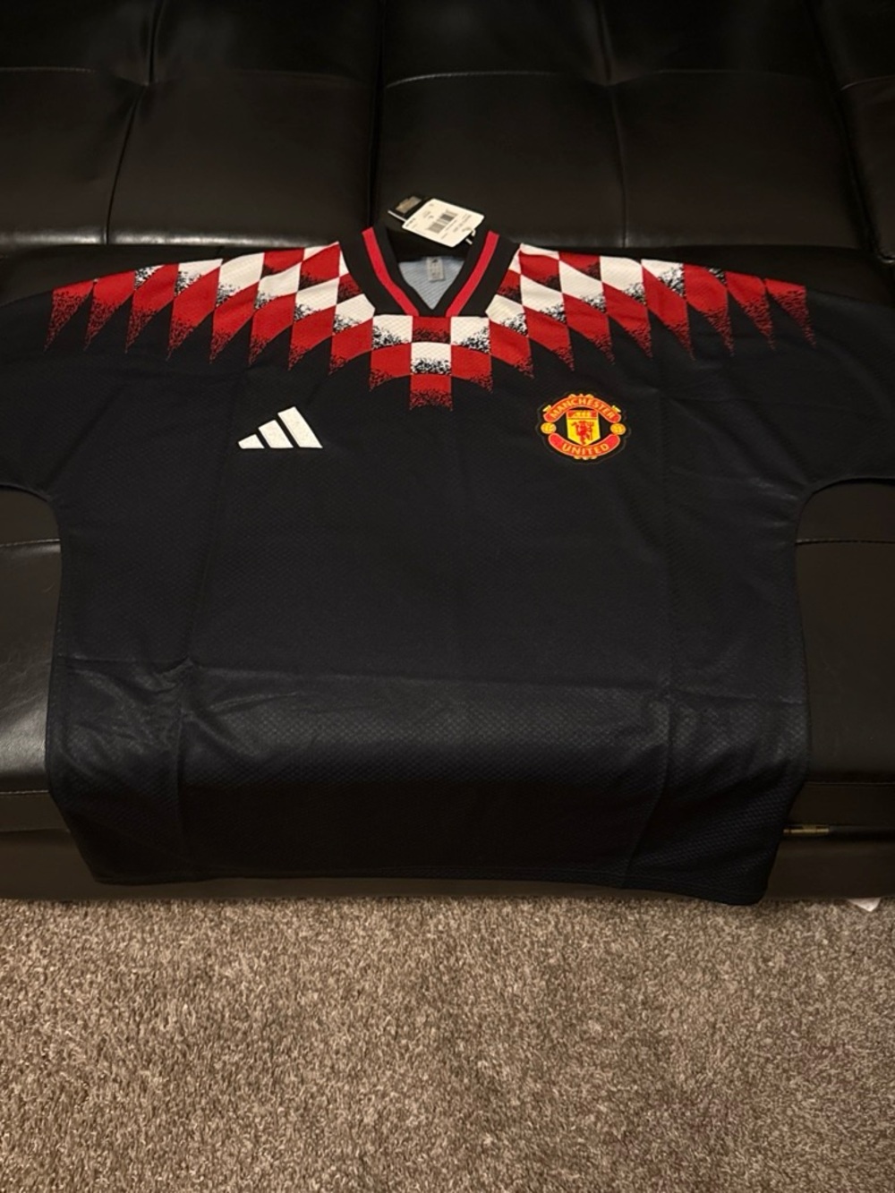 adidas Black and Red Men's Soccer Jersey with Club Crest
